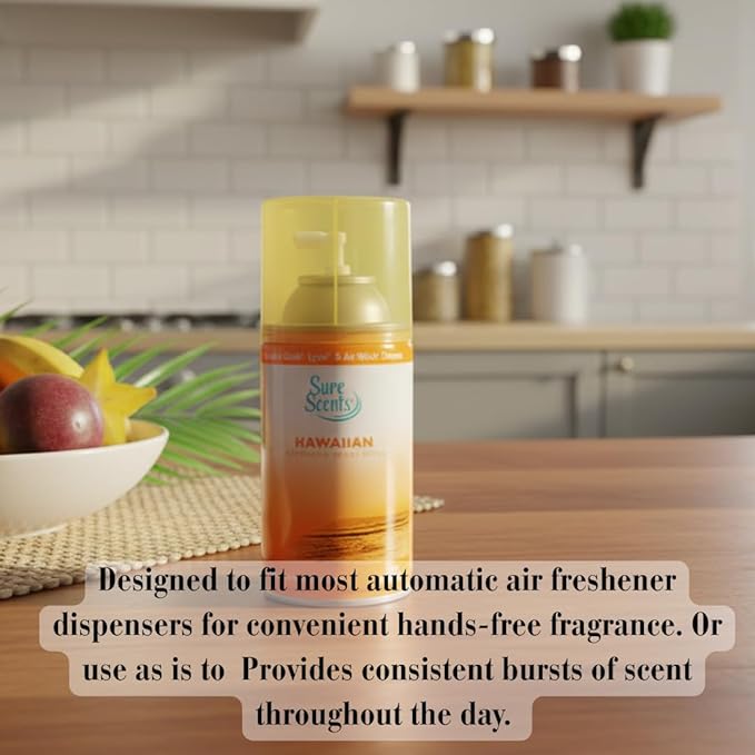 1 - (5 Pack) Hawaiian Mist Automatic Air Freshener Refills – 4.5 oz Each – Compatible with Automatic Spray Dispensers – Tropical Scent Room Freshener for Home Bathroom Office Dorm