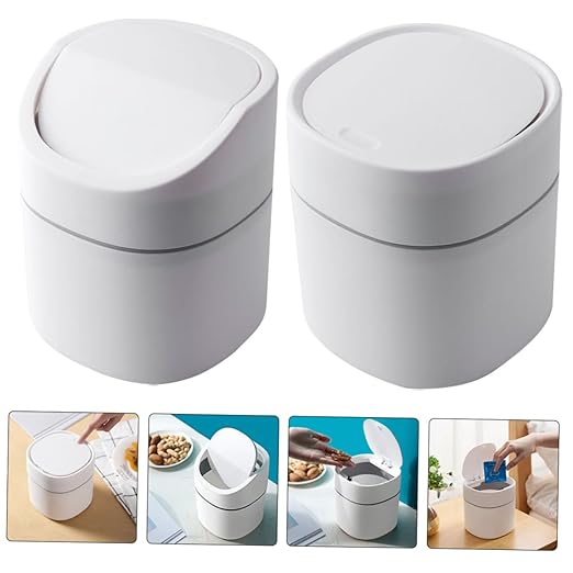 Angoily 2pcs Small Tabletop Garbage Bin with Lid Plastic Desk Trash Can for Household Kitchen Office Use Wear-Resistant Mini Wastebasket with Gentle Flip Cover No Odor Exposed Design