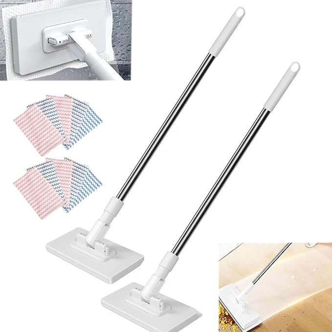 Snap Mini Mop Hands-Free Self-Squeeze Small Mops for Small Spaces Portable Clip Mops for Desktop Glass &amp Bathroom (2 mop+10 Cloths)