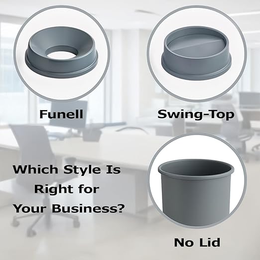 11 Gallon Round Gray Commercial Trash Can with Swing-Top Lid - Hands-Free Polyethylene Wastebasket for Office School Facility and Commercial Use - Dent &amp Crack Resistant