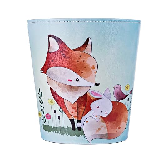 10L/2.64 Gallon Trash Can Decorative Waste Basket PU Leather Waste Paper Basket Waterproof Garbage Can for Bathroom Bedroom Office Kitchen and Living Room - Fox-2