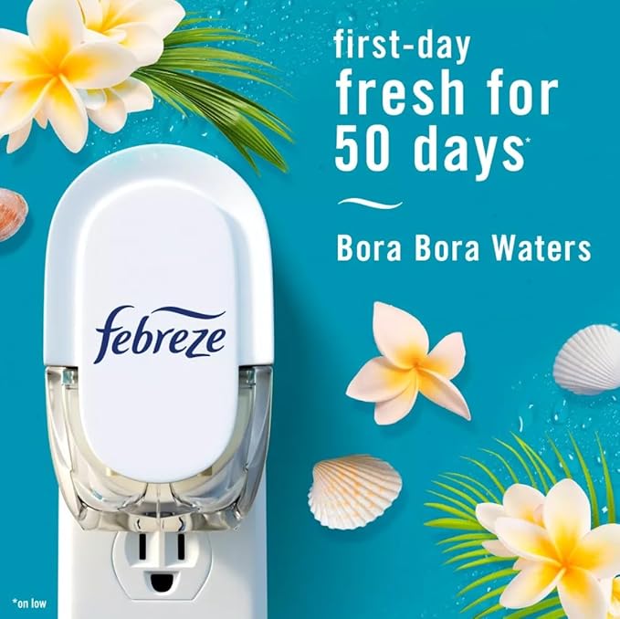 Feb-reze Plug In Air Freshener Odor-Fighting Scented Oil Refill Bora Bora Waters - 3 Refills