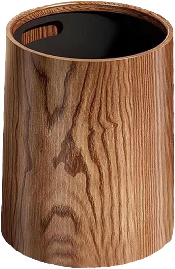 ＫＬＫＣＭＳ Wood Grain Trash Can Garbage Bin Large Capacity Fashion Waste Basket Toilet Paper Basket for Bedroom Bathroom Laundry Kitchen 15L Brown