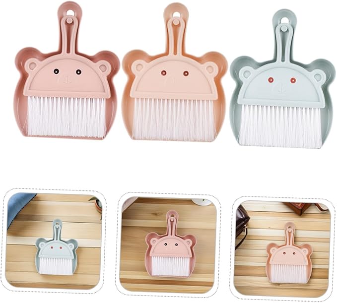 Wakauto Mini Portable Dustpan and Hand Broom Set 6pcs Small Desk Cleaning Brush Combo in Sky Blue Light Brown and Wheat Colors for Home Office and Keyboard Cleaning
