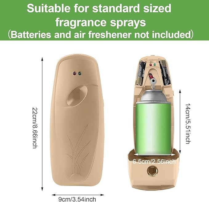 4PCS Automatic Air Freshener Spray Dispenser Wall Mounted or Free Standing Battery Operated Sprayer for Bathroom Multiple Time Scent Mist Release Settings for Room Restroom Sprayer (Khaki L)