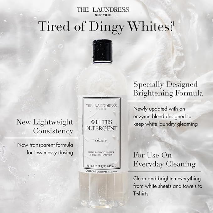 The Laundress Whites Detergent Concentrated Laundry Detergent Liquid Whiten &amp Brighten Clothes Tough on Stains Classic Scent 32 oz.