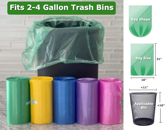 4 Gallon Trash Bag CCLINERS Small Garbage Bags Color Bathroom Trash Bags Office Can Liners for Home Kitchen (200 Count 5 Colors)
