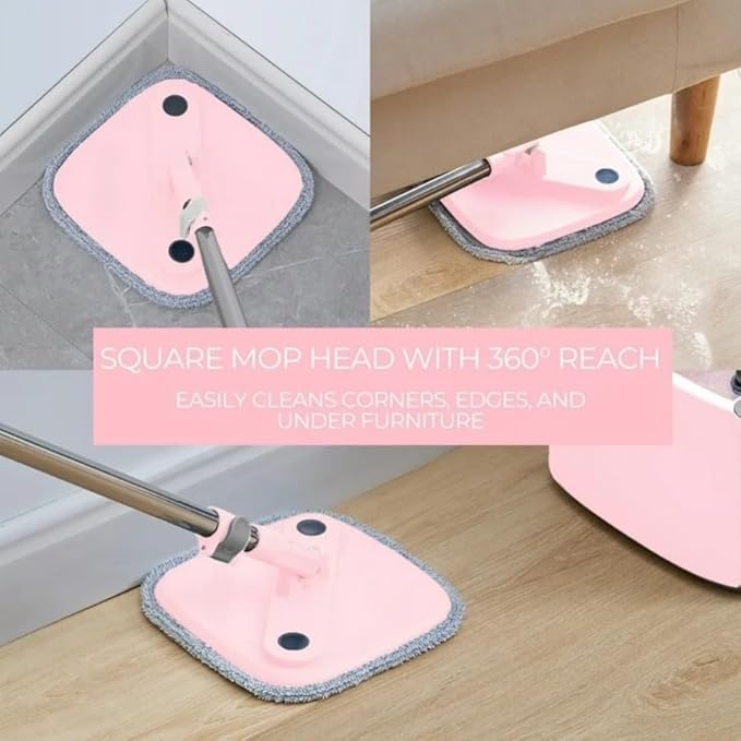Spin Mop and Bucket Set – Rose Pink 360° Rotating Mop with Wringer for Easy Floor Cleaning