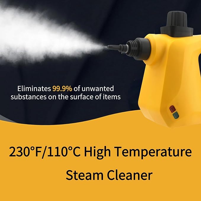 Handheld Pressurized Steam Cleaner for Home Use with Safe Lock &amp 9 Accessories Portable Steamer for Cleaning Bathroom Kitchen Tile Grout Window Yellow