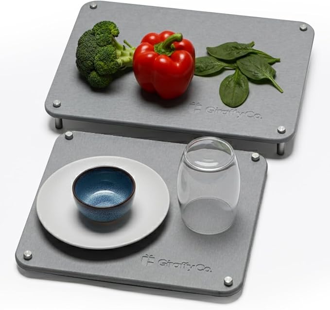 Stone Dish Drying Mat Set for Kitchen Counter - Space Saver Duo Nesting 2‐Piece Drying Stone Mats (1 Large + 1 Small) Stackable 2‐Tier Dish Drying Rack Sandpaper Included