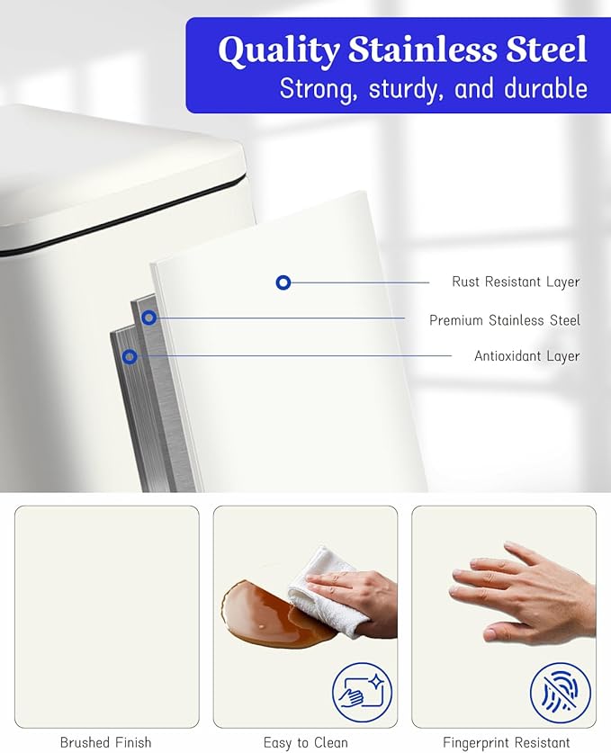 JM.YIPENG Bathroom Rubbish Bin 5 Litre Cosmetic Bin Small Waste Bin with Soft Close Lid Bathroom Bin for Toilet Bathroom Bedroom Living Room White