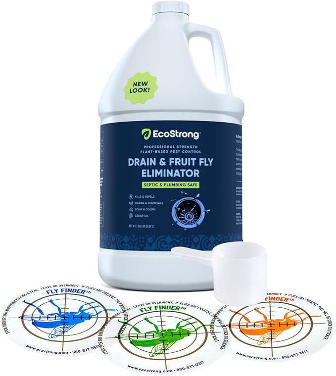Fruit Fly Drain Treatment | Drain Fly Eliminator | Eliminates Gnats Sewer Flies and More - Works in All Drains - 128 Fl Oz w Fly Finder