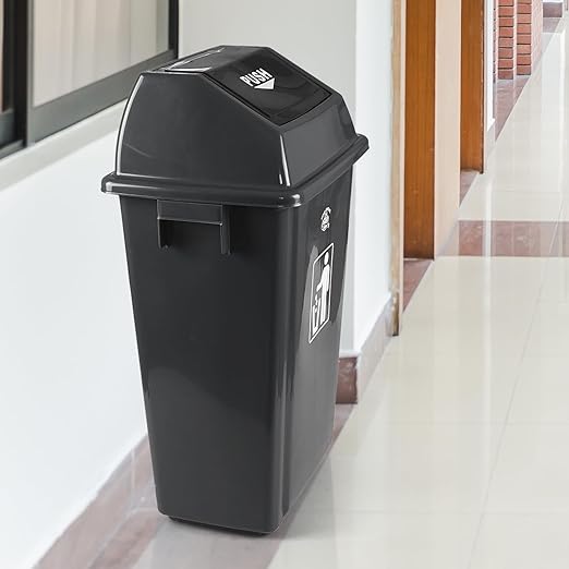 4 Pack Large Swing Top Trash Can 15 Gallon Plastic Garbage Can with Lid for Kitchen Garage Office Grey