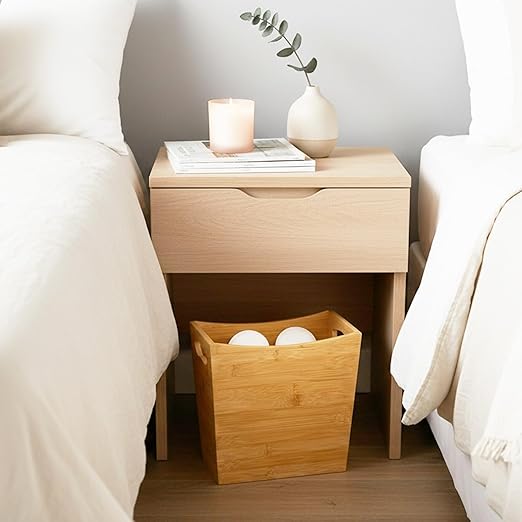 TOPZEA Bamboo Waste Basket Rectangular Narrow Trash Can with Handle Wastebasket Waste Bin Garbage Can for Bathroom Bedroom Office and Home 10.5 x 5.7 x 10.25