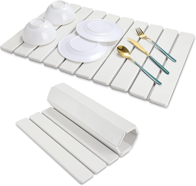 Large Stone Drying Mat for Kitchen Counter - 24x16 Dirt-Resistant Quick Drying Fast Absorbent Non-Slip Diatomite Mat Natural Diatomaceous Earth Dish Drying Pad for Dish Rack (White)
