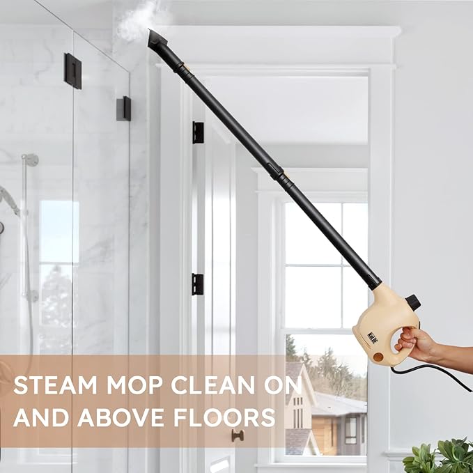 KeLDE 1300W Pressurized Handheld Steam Cleaner with Extension Rod 12 Accessories Multi-Surface Multi-Purpose Steam Mop for Deep Cleaning Home Kitchen Floor Grout Upholstery Sofa Carpet and Car