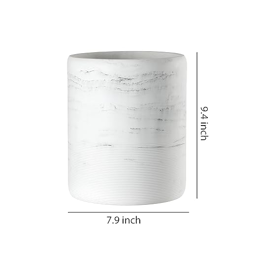 Bathroom Trash Can - Decorative Wastebasket Finished in Resin Beautiful Marble Look Modern Round Waste Basket for Bathroom Powder Room Or Living (Marble Style) white