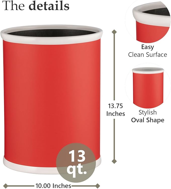 Kraftware Fun Colors Oval Wastebasket 14” Red