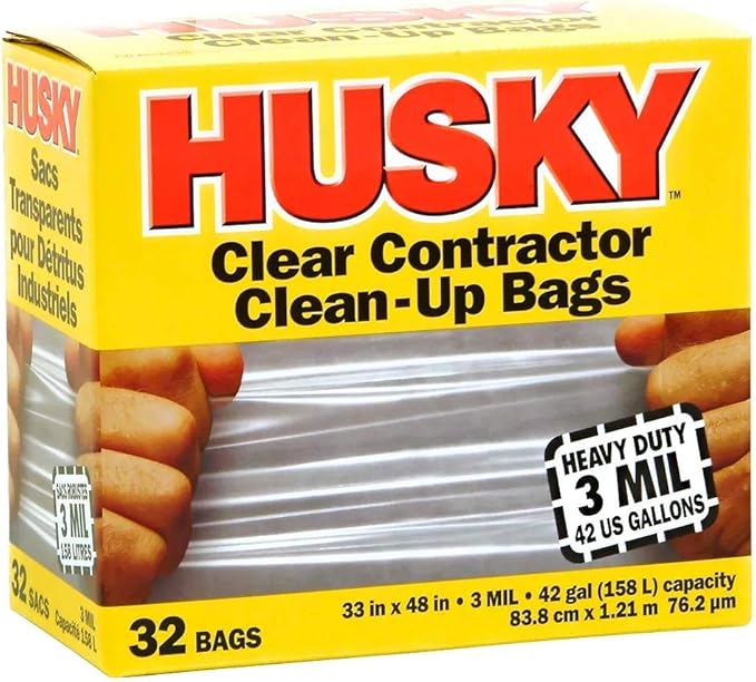 Husky Heavy Duty Clean-Up Trash Bag Polyethylene Resin 42 gal 45-1/8 in L x 32-3/4 in W x 3 mil T Clear