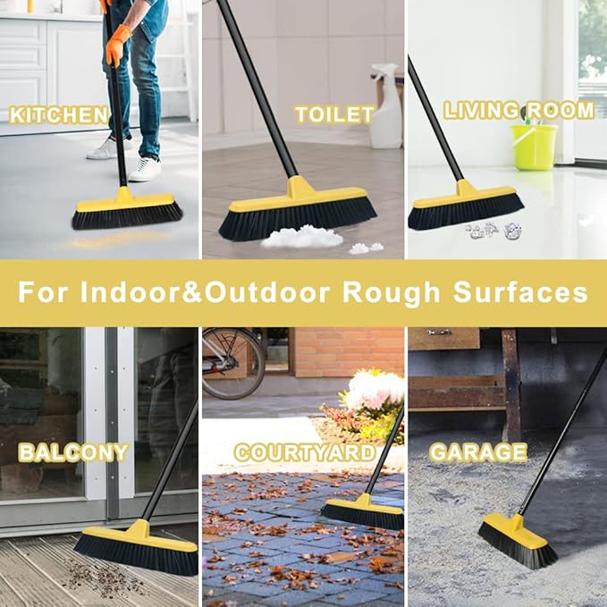 Push Broom with Long Handle Floor Brush 51.6 inch Soft Bristle Broom 12.2 Wide for Cleaning Bathroom Kitchen Patio Garage Deck Tile