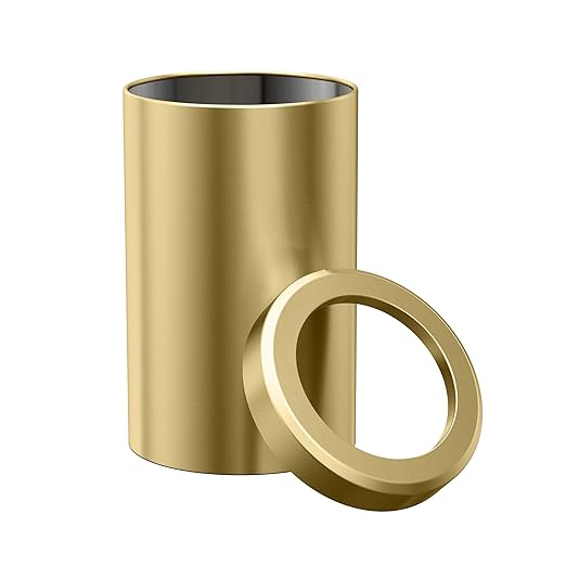 Gatco Small Bathroom Trash Can with Lid Round 3 Gallon Stainless Steel Wastebasket Under Sink Brushed Brass for Bathroom Bedroom Office (1910B)