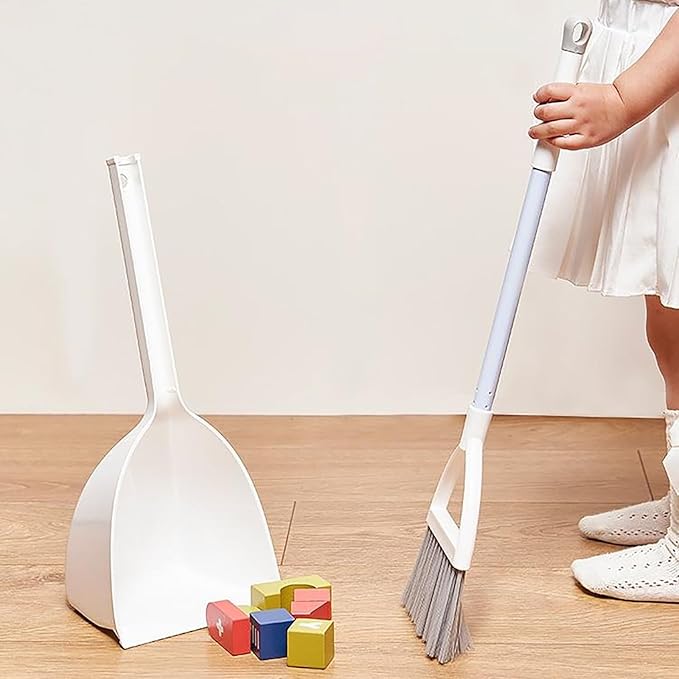 Nicunom Set of 4 Mini Broom with Dustpan for Kids Children Broom and Dustpan Set Cleaning Set Boys Girls Little Housekeeping Helper Set for Kitchen Bathroom Pet