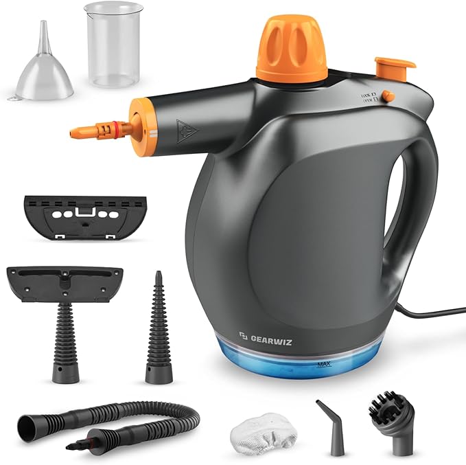 Handheld Steam Cleaner with Detergent Container – 1250W High-Pressure Multipurpose Steamer – Continuous Steam Lock Large Tank Safety Lock – for Home Kitchen Bathroom Car Cleaning