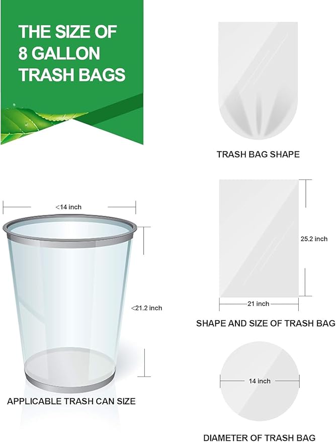 FORID Clear Trash Bags 8 Gallon Garbage Bags Wastebasket Bin Liners 330 Count Plastic Trash Bags for Bathroom Bedroom Office Garbage Can 30 Liters - Durable &amp Thick Trash Bag - Medium