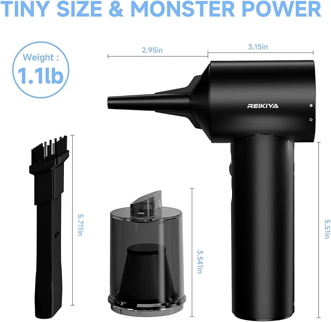 REIKIYA Portable Air Duster 150000RPM Super Power 18000Pa Cordless Vacuum Cleaner Rechargeable Handheld Pump with LED Light Adjustable Dust Blower for Computer Keyboard Car House Outdoor