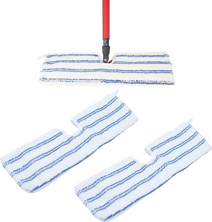 2 Pack Microfiber Mop Replacement Heads Compatible with O-Cedar Dual Action Flat Mop for Dry/Wet Use Machine Washable Reusable Flip Mop Refills All Surface Cleaning(Blue White Stripe)
