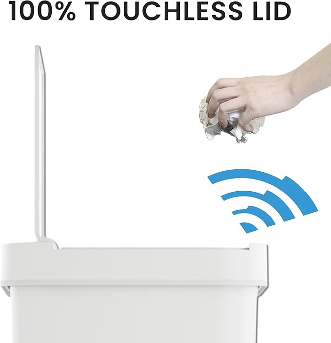 iTouchless Prime 13.2 Gallon Sensor Trash Can Slim and Space-Saving Durable Dent-Proof Construction Automatic Bin White Color Great for Kitchen Home Office Business Garage Plastic