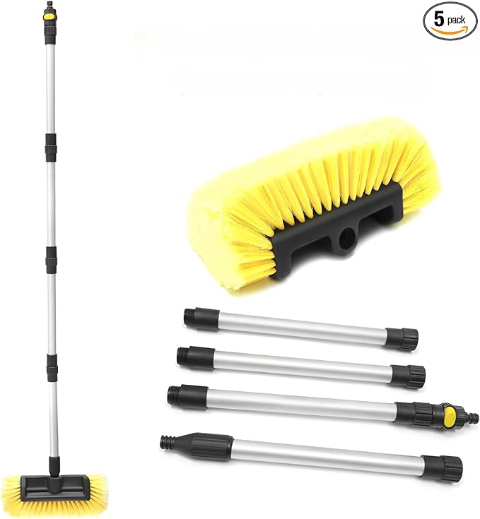 60 Car Wash Brush with Long Handle Soft Bristle Scrub Cleaning Mop with Extendable Handle for Car SUV Truck Caravan Boat Solar Panel House Siding Sweep Snow Yellow