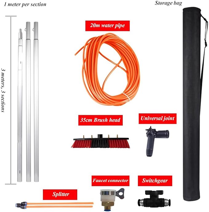 Window Cleaner with Long Handle Glass Cleaning Tools with Microfiber Scrubber and 20m Water Pipe Window Cleaning Kit for Shower Glass Mirror Door Car