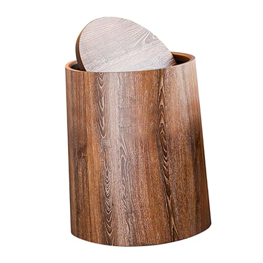 Happyyami Imitation Wood Grain Trash Can Swing Lid Multipurpose Wastebasket for Home Office Bathroom Bedroom and Kitchen Stylish and Functional Design