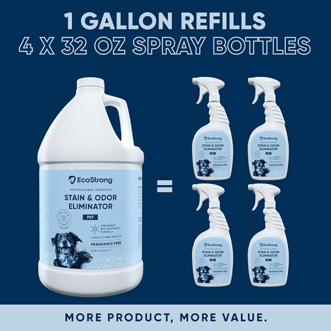 Eco Strong Pet Stain and Odor Remover - Cat Urine Enzyme Cleaner Urine Destroyer for Dogs Pet Urine Enzyme Cleaner [All New Fragrance Free] - 128oz