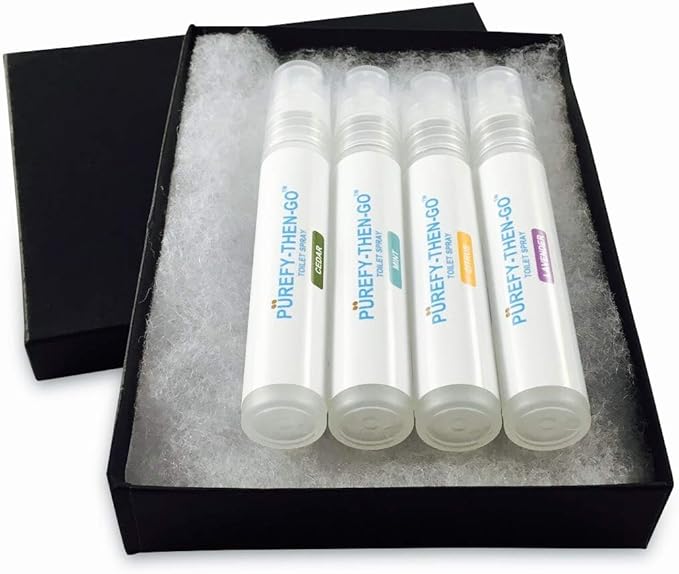 PUREFY Then-Go Spray Discovery/Travel Series (4 -Scent Pack 8ml) Specialty Toilet and Fragrance Spray Natural and Authentic scents No Harsh chemcials.