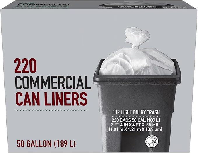 Tough and Durable 50 Gallon Commercial Can Liners One-by-One Technology - 220 ct.