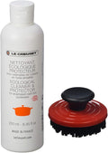 Le Creuset 2-Piece Cleaning Set Nylon Brush Kitchen Product 3.25 Cerise with Enameled Cast Iron 8.45 fl. oz. Cookware Cleaner