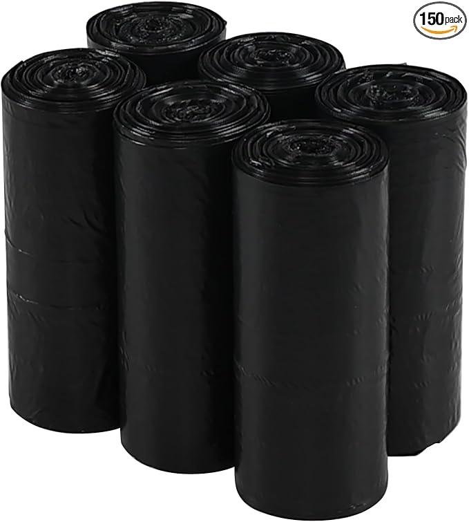 6 Rolls 7 Gallon Medium Trash Bags Black Garbage Bags for Office 150 Counts