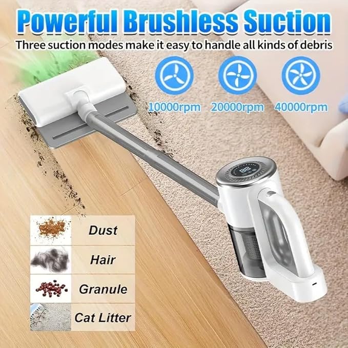 Cordless Stick Vacuum Cleaner 9000PA Powerful Suction 6000mAh Battery Digital Display 3 Suction Modes Lightweight Rechargeable Vacuum for Home Carpet &amp Pet Hair