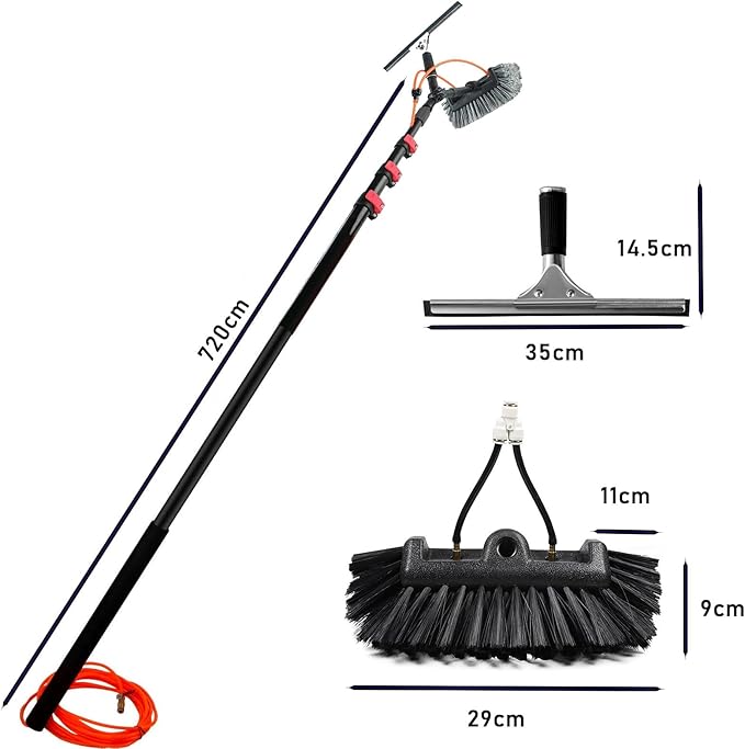 Window Cleaning Rod Telescopic Brush 18ft/5.4m Water Inlet Retractable Brush Cleaning Photovoltaic and Solar Panel Windows10.8M/36FT