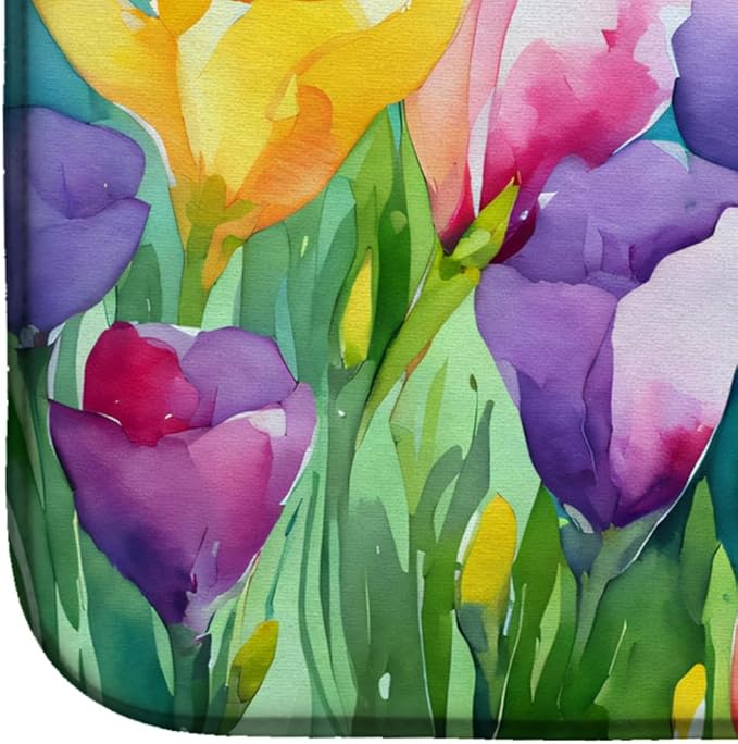 Caroline's Treasures DAC1566DDM Freesias in Watercolor Dish Drying Mat Absorbent Dish Drying Mat Pad for Kitchen Counter Dish Drainer Mat for Countertop 14 x 21 Multicolor