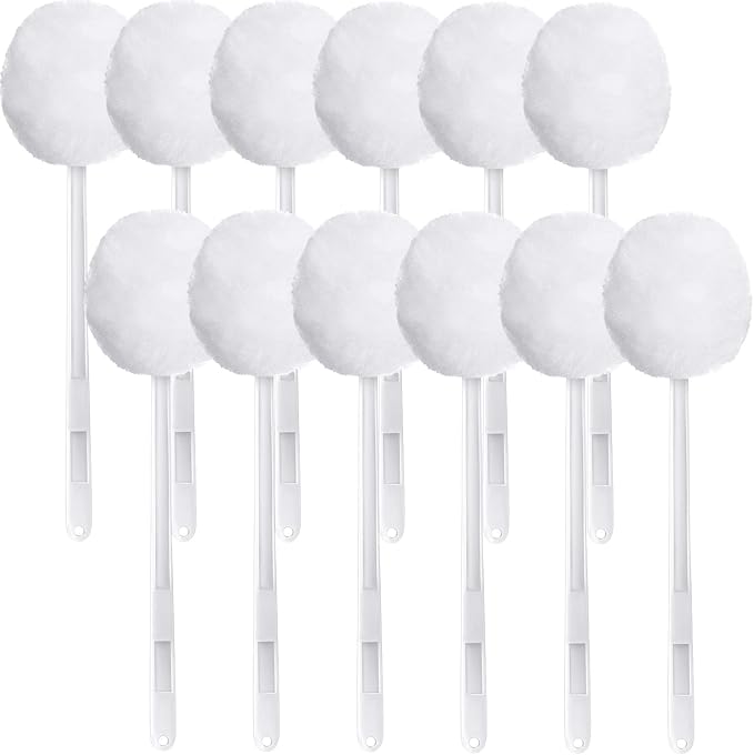 Eaasty Toilet Bowl Brush with Long Plastic Handle Bulk Disposable White Soft Swab Toilet Bowl Cleaners Mop with Silk Cotton Brush for Bathroom 11 x 4.3 Inch(12 Pack)