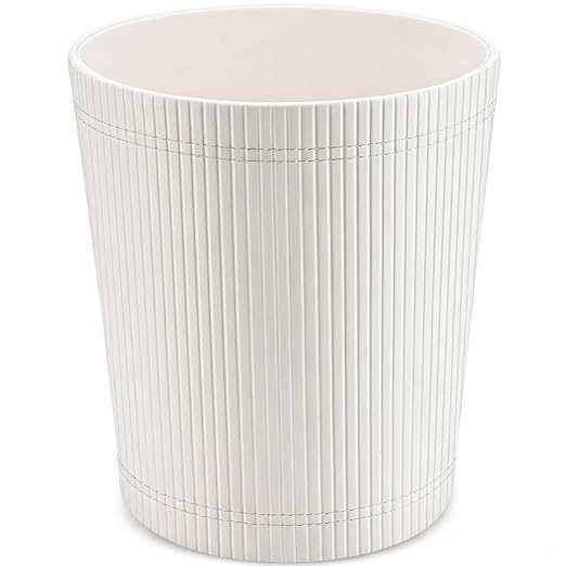 GORESE Pu Leather Trash Can 2.6 Gallon Wastebasket Small Wastepaper Basket for Office Bedroom Living Room Round Trash Bin Home Decor Cream White
