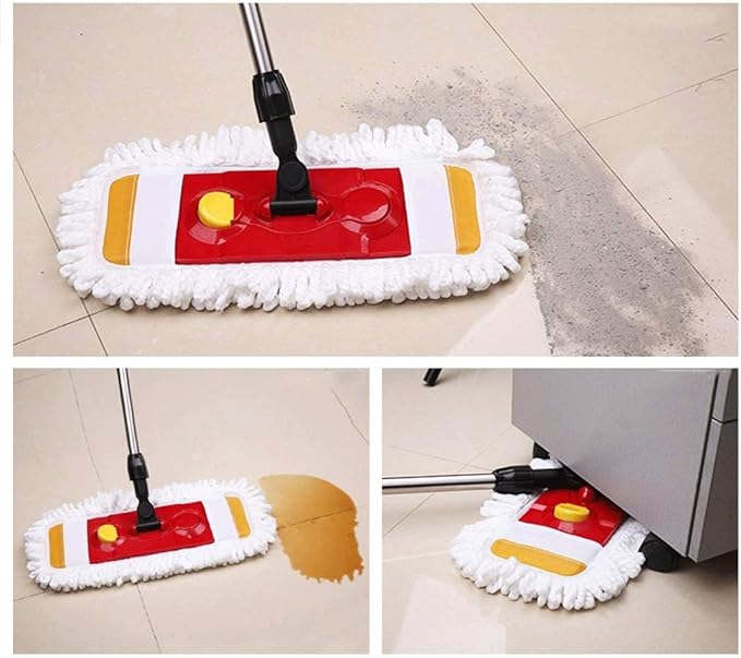 Mop - Microfiber Flat Mop Aluminum Plate Stainless Steel Handle with Extension Reusable Mop Pads