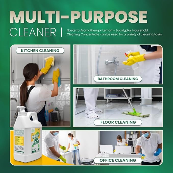 Naeterra Aromatherapy Cleaning Concentrate – Lemon &amp Eucalyptus | Ultra-Concentrated Plant-Based Household Cleaner | Half Gallon Makes 24 Gallons | Non-Toxic &amp Biodegradable