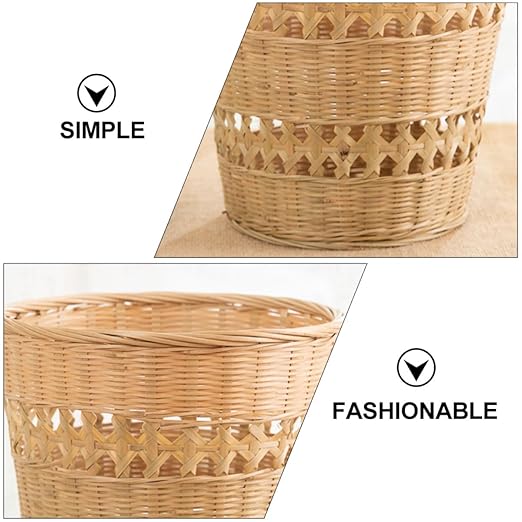 Lurrose Rustic Style Woven Trash Can Hand-Woven Wastebasket Home Rubbish Container for Bathroom Bedroom Living Room Storage
