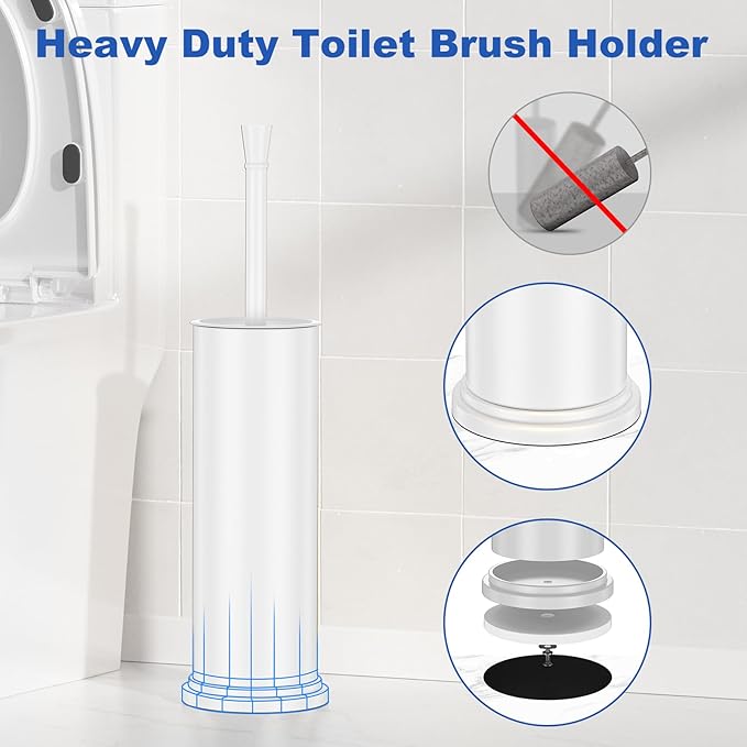 Toilet Brush and Holder Set：304 Stainless Steel Heavy Duty Toilet Bowl BrushRemovable Inner Bowl and Splash ProtectionBathroom Toilet Brush-Dense Bristles for Through Cleaning