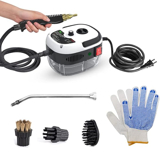 2500W Portable Handheld Steam Cleaner High Temperature Pressurized Steam Cleaning Machine with Brush Heads and Gloves for Kitchen Furniture Bathroom Car