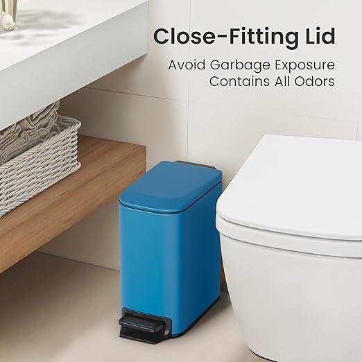 Cesun Small Bathroom Trash Can with Lid Soft Close Step Pedal 6 Liter / 1.6 Gallon Stainless Steel Garbage Can with Removable Inner Bucket Anti-Fingerprint Finish (Blue)